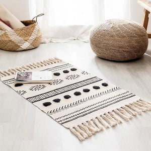 Hand Woven Cotton Carpet Tassel Rug