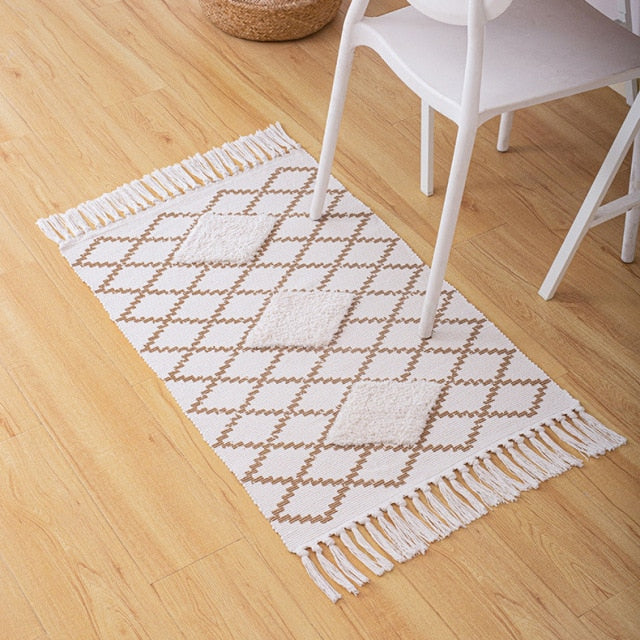 Hand Woven Cotton Carpet Tassel Rug